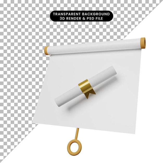 3d illustration of simple object presentation board slightly tilted view with certificate
