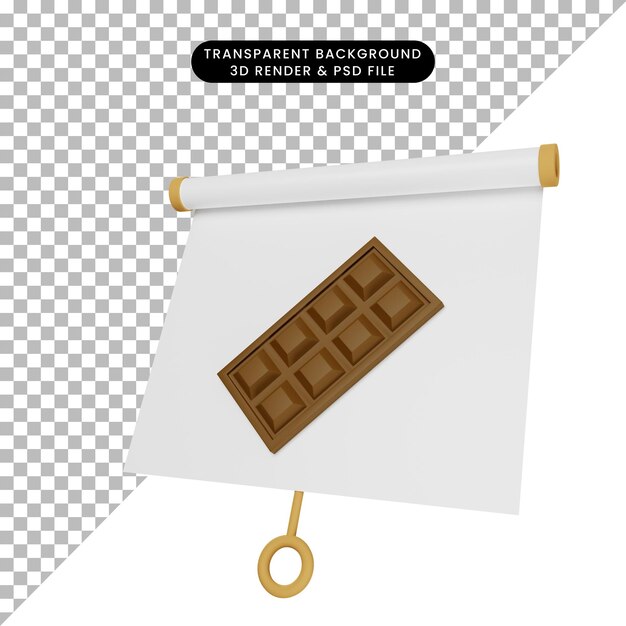 3d illustration of simple object presentation board slightly tilted view with chocolate