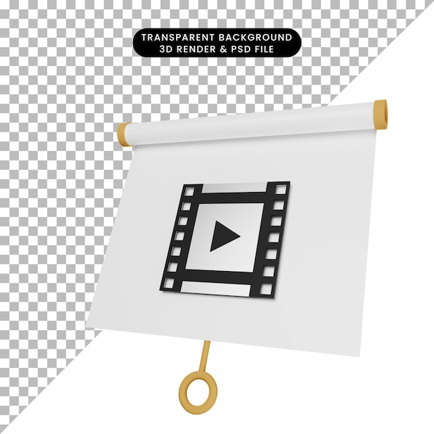 3d illustration of simple object presentation board slightly tilted view with film icon