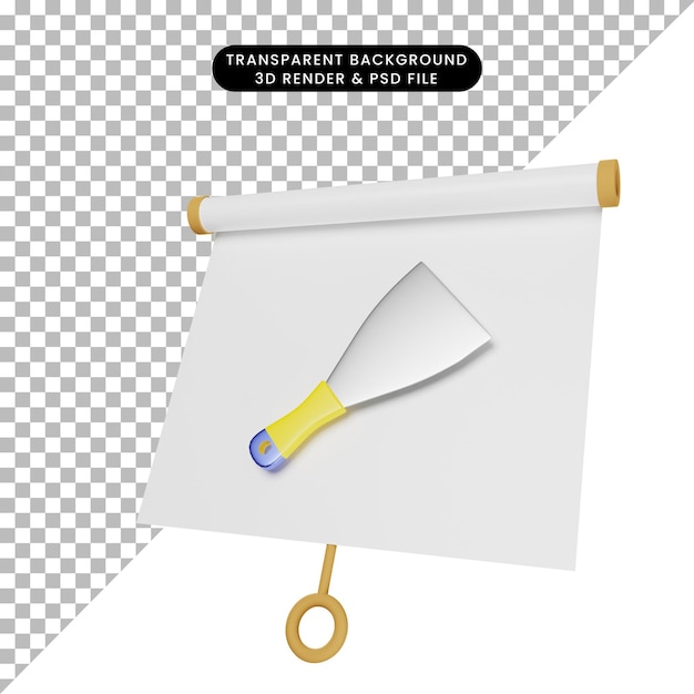 3d иллюстрация простой доски для презентации объектов, слегка наклоненный вид с шпателем