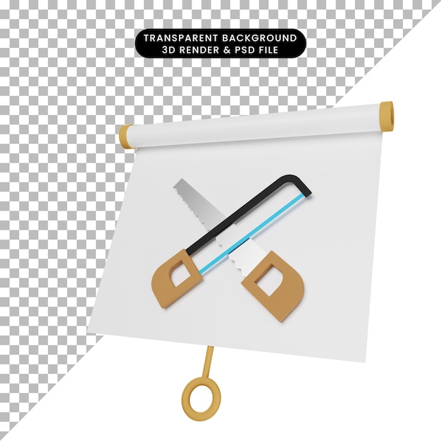 3d illustration of simple object presentation board slightly tilted view with saw