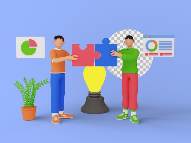 3d illustration of Teamwork people with puzzle piece
