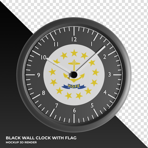 PSD ロードアイランド州の旗と壁掛け時計の 3 d イラストレーション