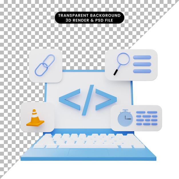 PSD 3d иллюстрации пользовательского интерфейса на ноутбуке