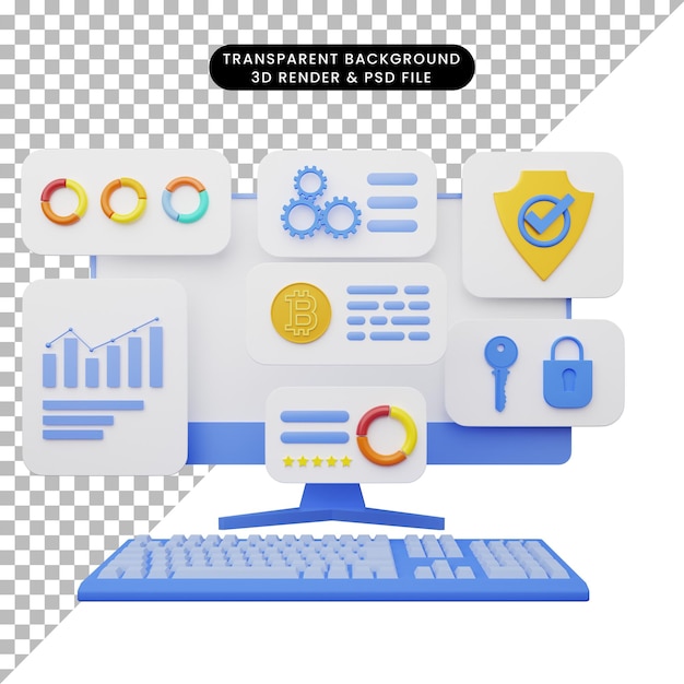 3d illustration of user interface with monitor and keyboard