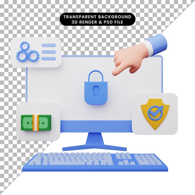 PSD モニターとキーボードを備えたユーザーインターフェースの3dイラスト