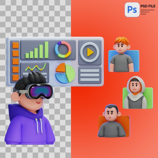 PSD 3d-иллюстрация виртуальной встречи рендеринга значка изолированный png
