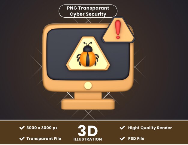 PSD 3d иллюстрация предупреждения о вирусах