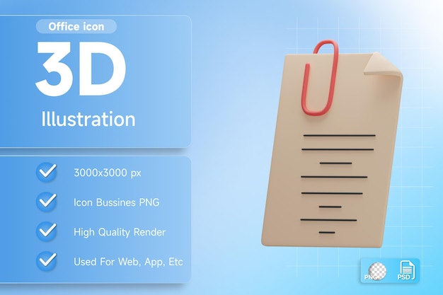 PSD 3d illustration office paper document