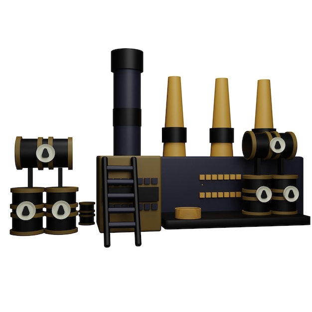 3d illustration of oil factory with transparent background