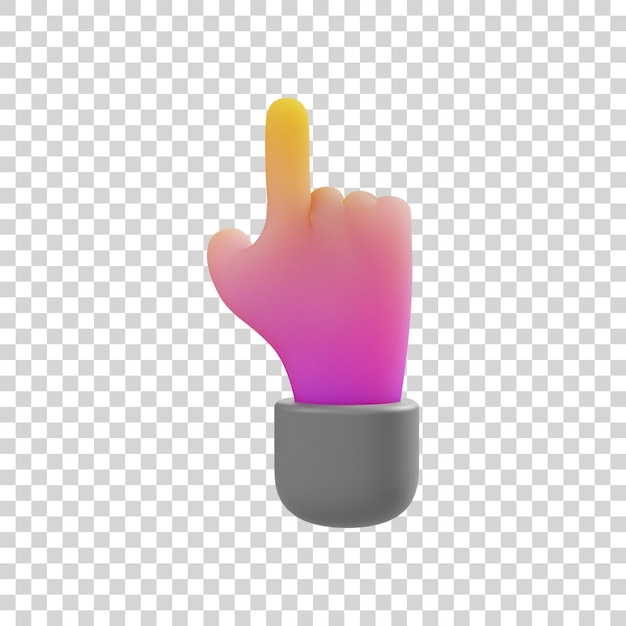 PSD illustrazione 3d di un dito. gesto di puntamento della mano del personaggio dei cartoni animati.