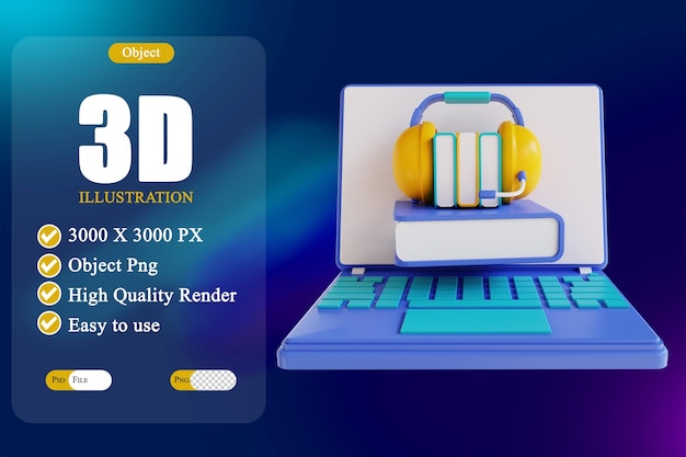 PSD 3d illustration online audio book 3