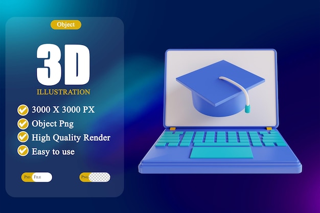 3D illustration online graduation 3