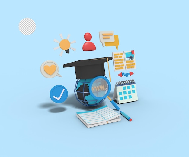 3d illustration of online learning on internet