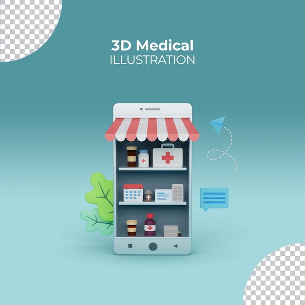 PSD 3d illustration online medical concept