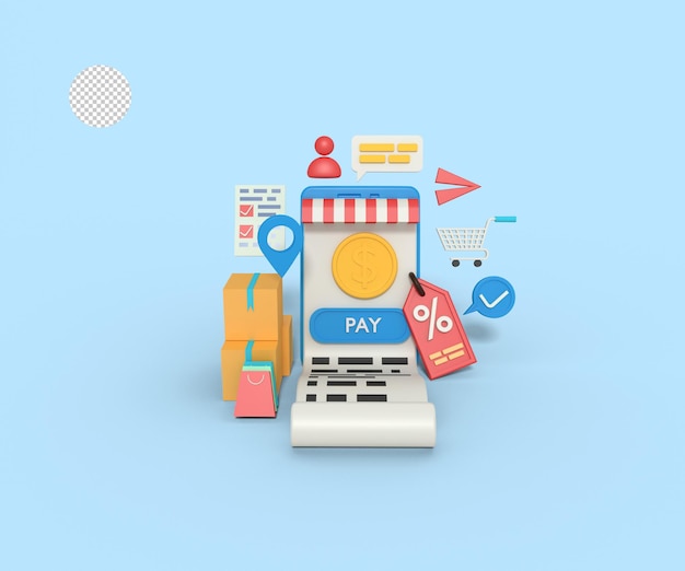 3d illustration of online shop app on phone
