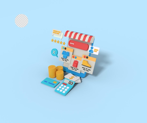 3d illustration of online shop app on phone