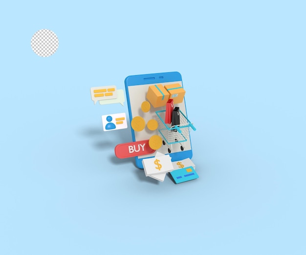 携帯電話のオンライン ショップ アプリの 3 d イラストレーション