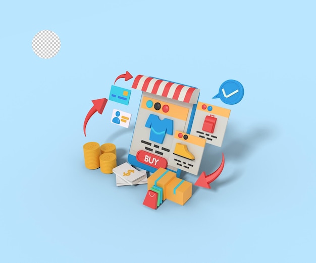携帯電話のオンライン ショップ アプリの 3 d イラストレーション