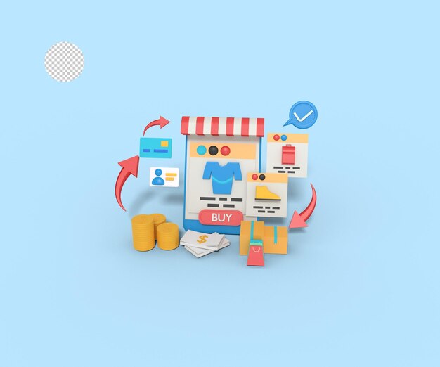 3d illustration of online shop app on phone