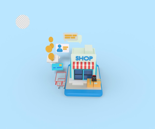 オンライン ショップの建物の 3 d イラストレーション