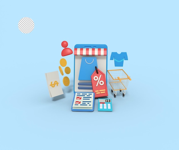 3d illustration of online shop discount and budget