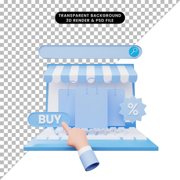 3d illustration of online shop on laptop