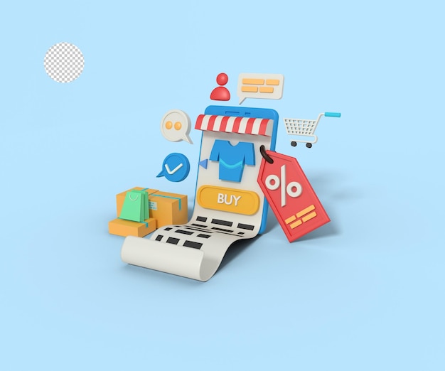 PSD 3d illustration of online shoping discount