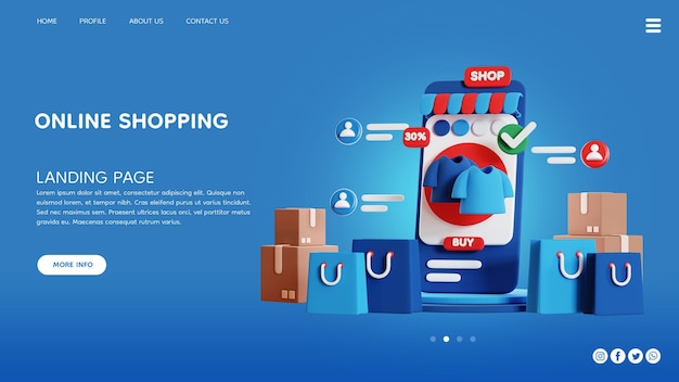 3d illustration of online shopping for landing page