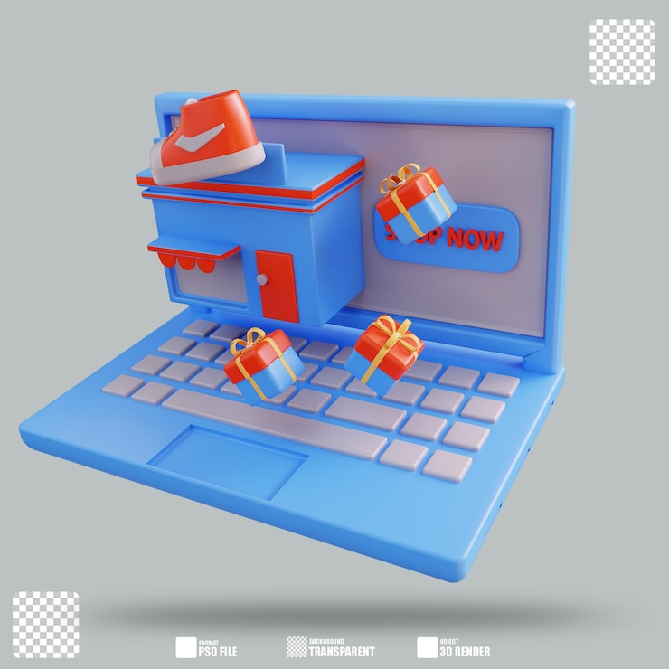 PSD 3d illustration online shopping store 3