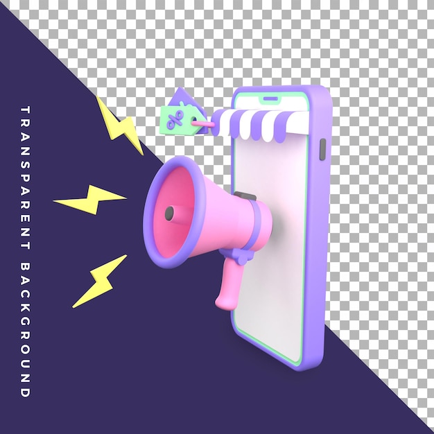 3d illustration online store shop megaphone promotion