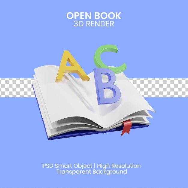 PSD 3d illustration of open book learn