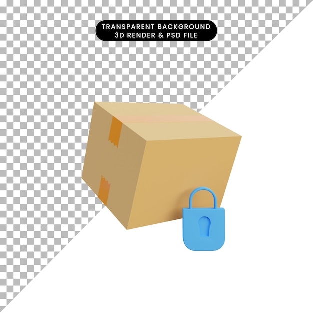 3d illustration packaging with security lock icon