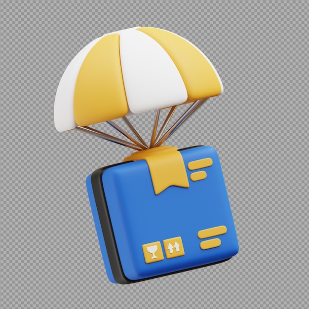 PSD 3d illustration of parachute icon with box below it