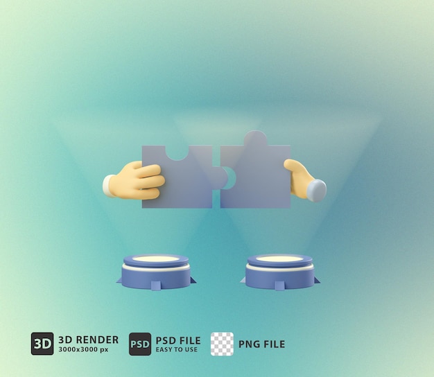 3d illustration partnership effective collaboration, two hand holding two jigsaw pieces