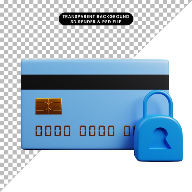 3d illustration of payment concept icon credit card with padlock