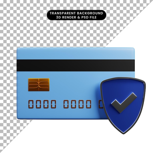 방패와 지불 개념 아이콘 신용 카드의 3d 그림