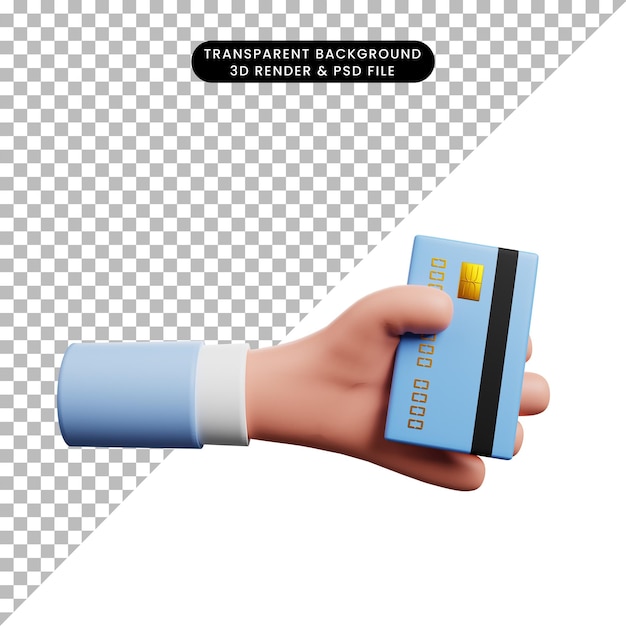 PSD 3d illustration of payment concept icon hand holding credit card