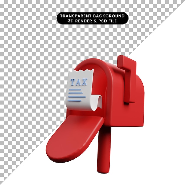 PSD 3d illustration of payment concept icon tax paper on mailbox