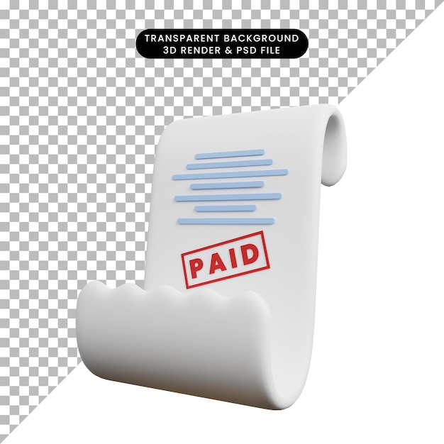 PSD 3d illustration of payment concept paid receipt