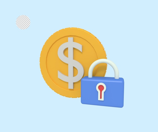 PSD 3d illustration of payment padlock security