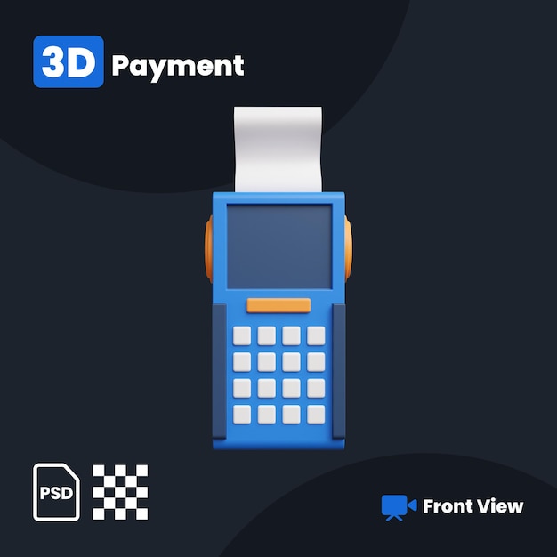 PSD illustrazione 3d del terminale di pagamento con vista frontale