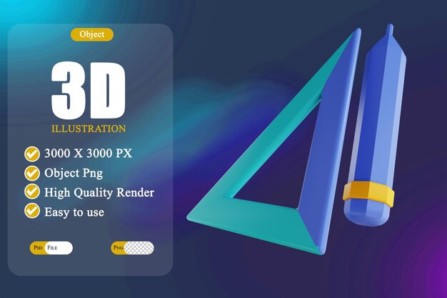 PSD 3d illustration pencil and ruler