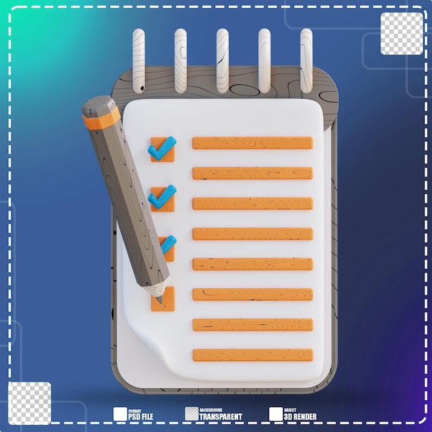 PSD illustrazione 3d della matita e del programma per fare la lista 2