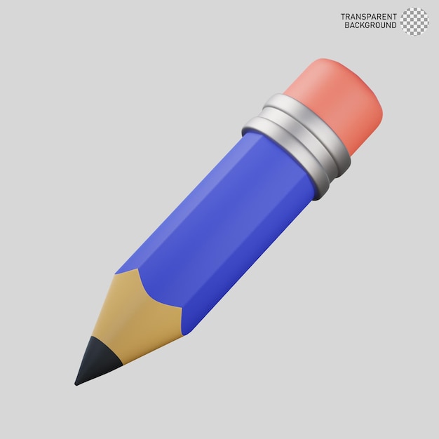 3d illustration of pencil with eraser