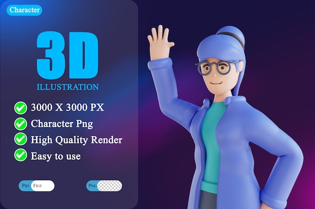 PSD 3d illustration of people waving hand 3