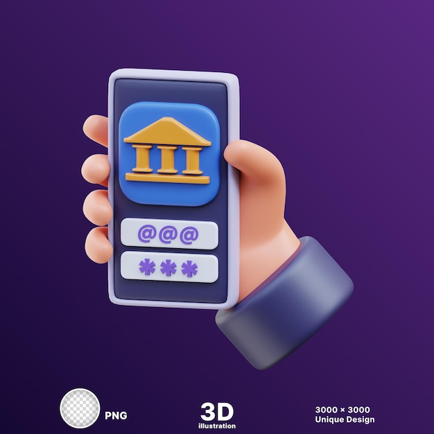 3D-иллюстрация человека, держащего сотовый телефон с иконой жилищного кредита на прозрачном фоне