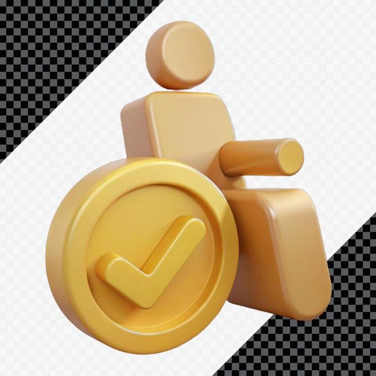 PSD 3d illustration of a person in a wheelchair with a checkmark