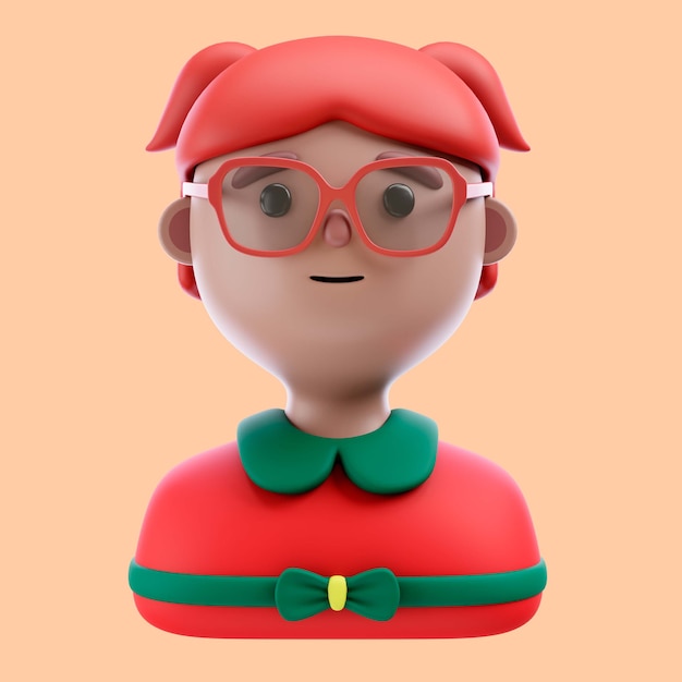 PSD 3d illustration of person with glasses and bow