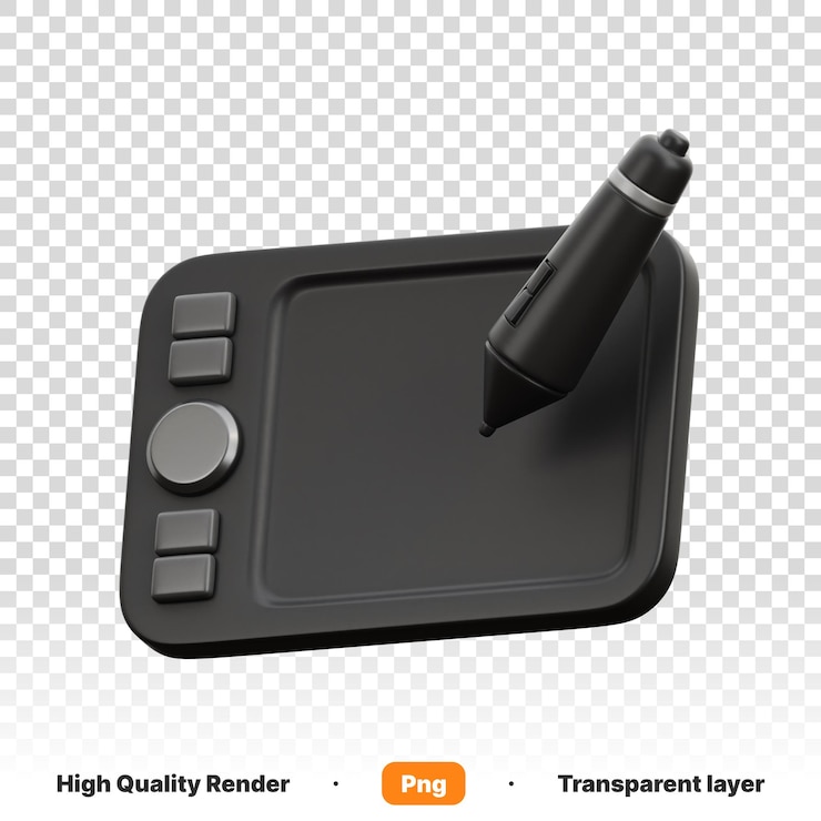 PSD 3d illustration of a phone tablet with a pen pencil on top in transparent background